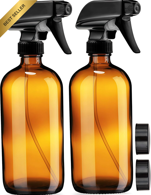 Empty Amber Glass Spray Bottles(2 Pack) - 16Oz Refillable Container for Essentia