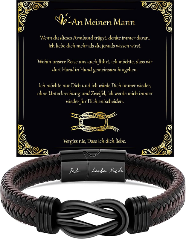 Lederarmband Herren Gravur "Ich liebe Dich" – Knoten Armband Geschenk