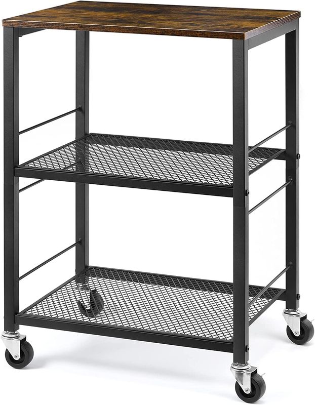 Rolling Bar Cart [3 Tier] Kitchen Microwave Cart Island on Wheels, Coffee Statio
