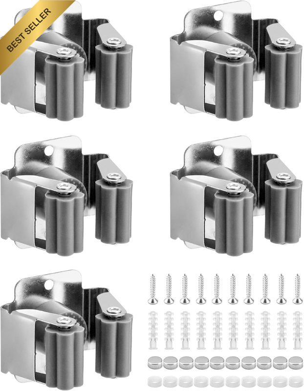 ® 5 Piece Mop Broom Holder, Mop Holder Wall Mounted, Broom Grab Holder, for Bath