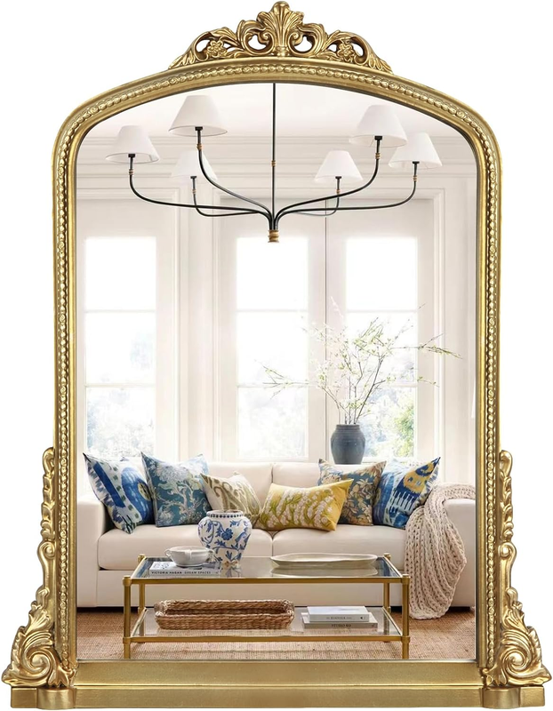 Traditional Ornate Arch Wall Mirror Vintage Fireplace Mirror Mantel Decor, Antique Gold, 36 Inches X28 Inches, Baroque Inspired Wall Mirror, 28 Inches W X 36 Inches L, 21004-GD