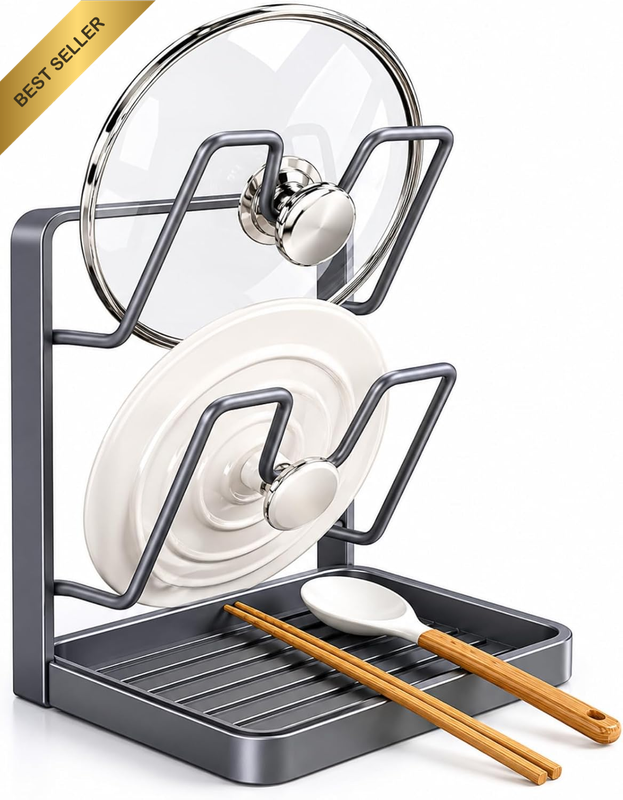 Pot Lid Organiser & Cutting Board Holder, 2 Tier Kitchen Storage Rack with Remov