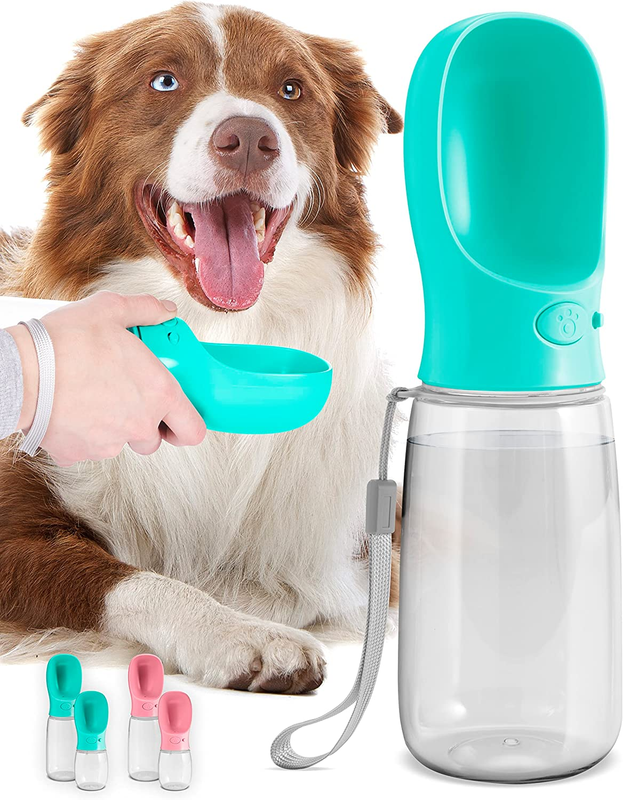 Pet Dog Portable Water Bottle Leak Proof Food Grade Plastic Dispenser 9Oz Blue