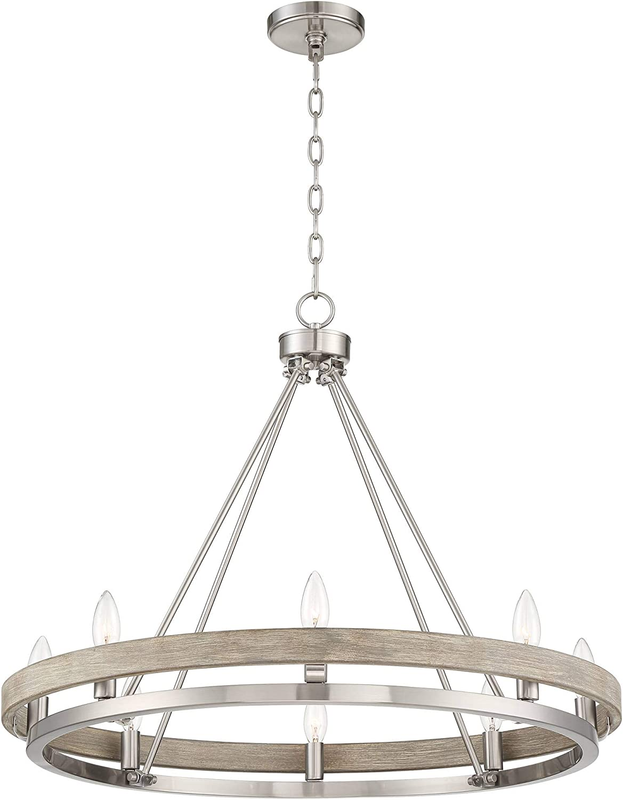 Possini Euro Design Lora Brushed Nickel Graywood Wagon Wheel Chandelier Lighting