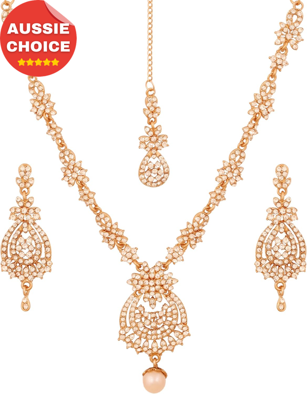 Bollywood Antique Gold Tone Bridal Rhinestones Jewelry Necklace Set Women