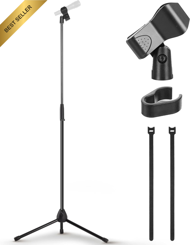 Tripod Microphone Stand, Height Adjustable Mic Stand for Floor, Sturdy and Durab