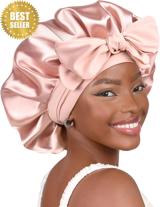 Silk Bonnet for Sleeping Women Adjustable Double Layer Satin Bonnet Reduce Frict