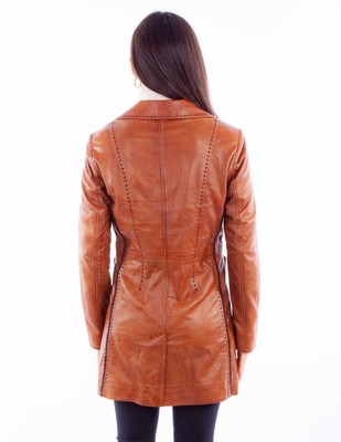 Pre-owned Scully Womens Button Front 70s Cognac Leather Leather Jacket In Brown