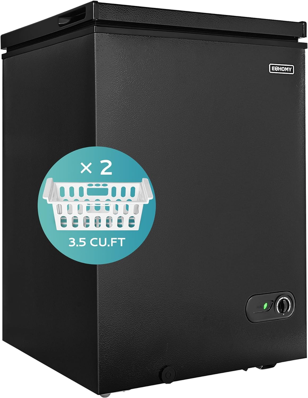 3.5 Cu.Ft Chest Freezer with Removable Basket, Small Deep Freezer Adjustable 7 T