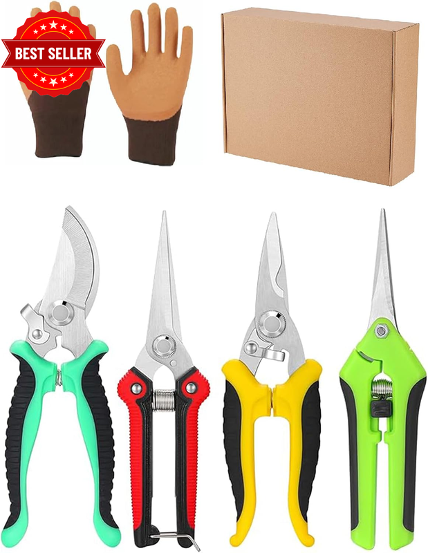 Pruning Shears Set, 4PCS Heavy-Duty Garden Shears & Fruit Snips, 3Mm Thick Blade