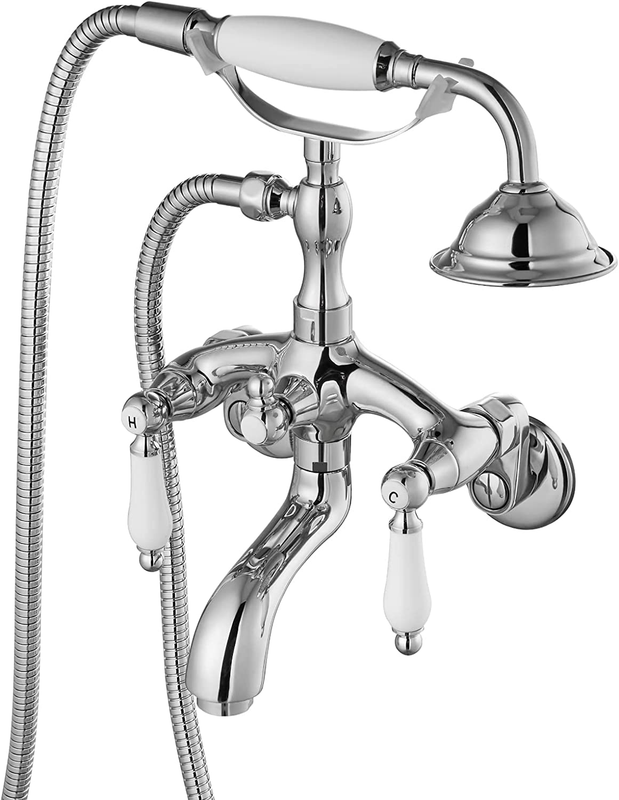 Polish Chrome Clawfoot Tub Faucet Wall Mount Hand Held Shower Bathtub Faucet Set