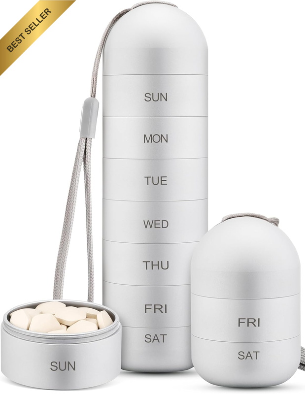 Metal Moisture Proof Weekly Pill Organizer, Stackable Aluminum Alloy BPA Free Tr