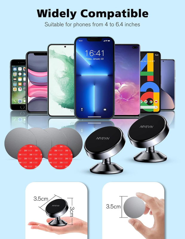 【2-PACK】Magnetic Phone Holder Car, [ 360°Rotating ] Hands-Free Car Phone Holder,