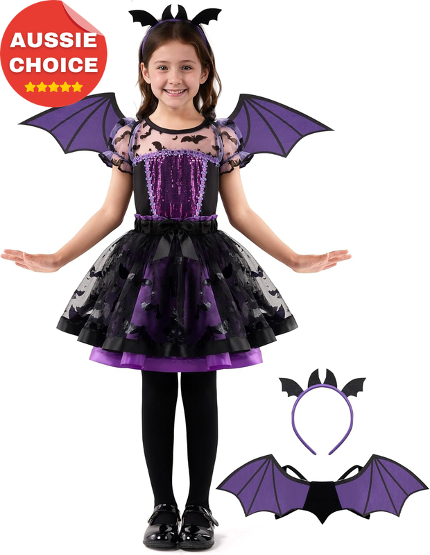 Toddler Purple Bat Tutu Costume Dress Halloween Vampire Outfit Kids Party Wear