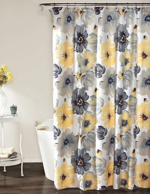 Lush Decor Leah Big Floral Design Fabric Shower Curtain Yellow