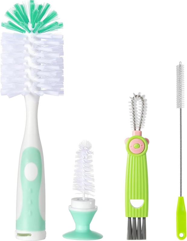 Baby Bottle Cleaner 4 in 1, Bottle Brush Set, with 1P Nylon Bottle Brush, 1P Bot