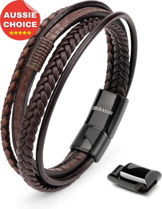 Men's Genuine Leather Bracelet Black Brown Stylish Accessories Gift