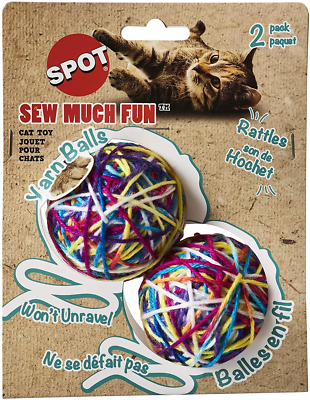 SPOT Sew Much Fun Yarn Ball Toy for Cats 2.5" 2-Pack