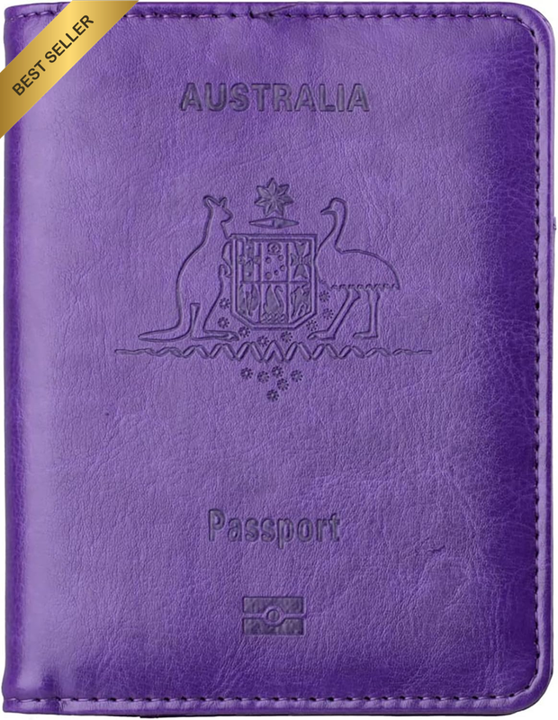 RFID Purple PU Leather Passport Holder Travel Wallet Case Card Cover