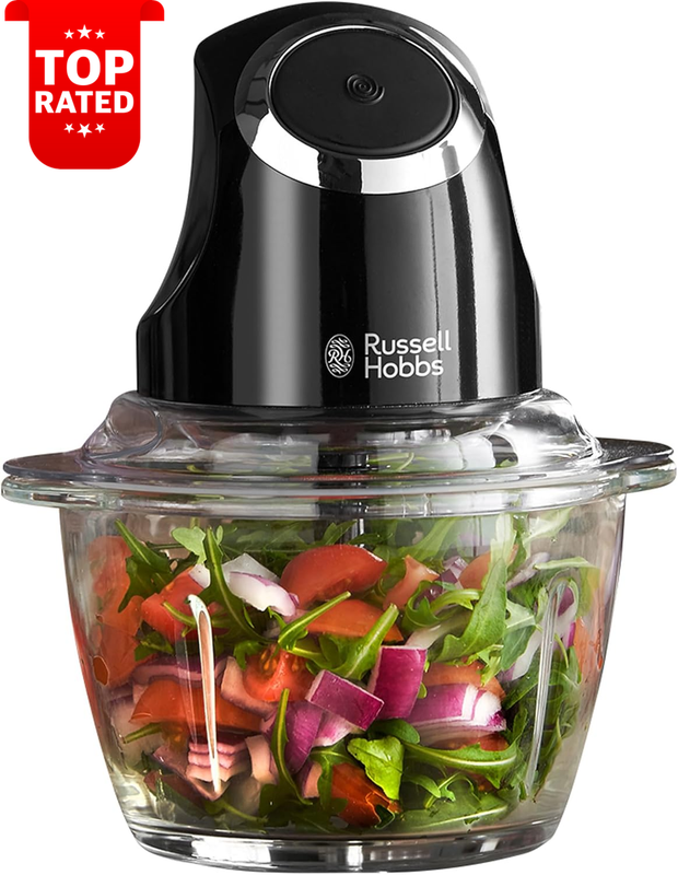 Desire Mini Chopper Stainless Steel Blade One Touch 1L Black Glass Bowl