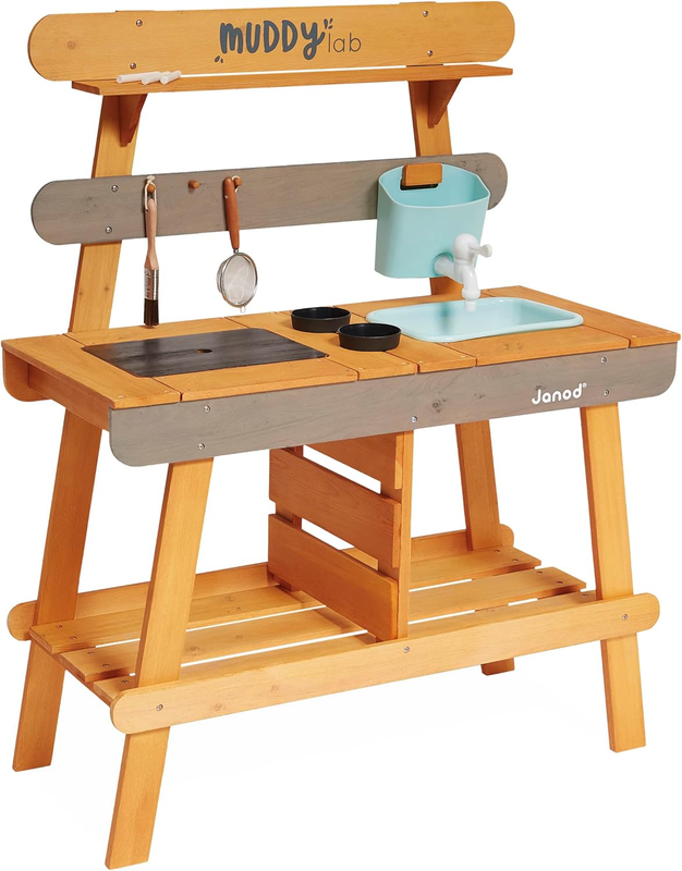Janod Mud Kitchen Outdoor Wooden Kids Play Set Garden Toy FSC Accessories Lab