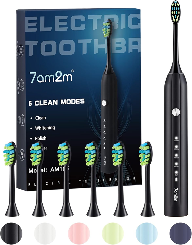 Sonic Electric Toothbrush for Adults and Kids with 6 Brush Heads, 5 Modes with 2