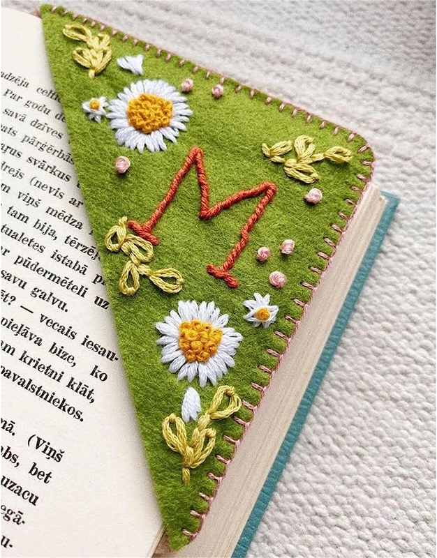 Personalized Handmade Embroidered Corner Bookmark Unique Letter Gift Book Lover
