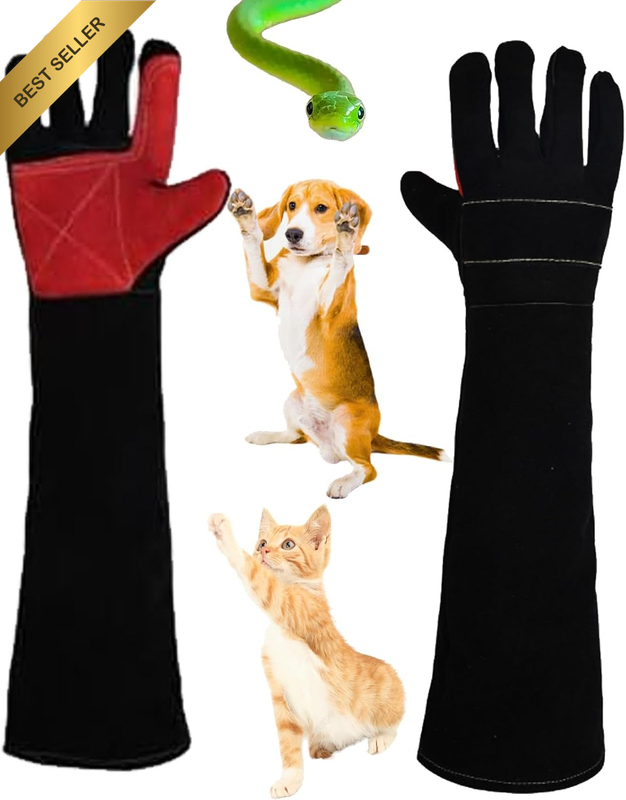60CM Animal Handling Gloves Bite Proof, Thickened Leather Protective Gloves with