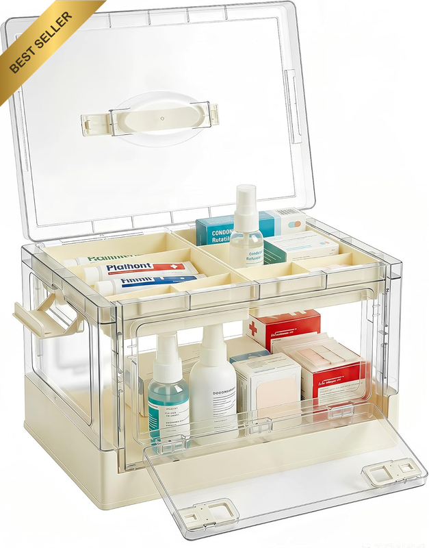 Medicine Storage Box - Portable Medicine Cabinet with Plastic Handle Essential M