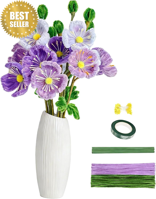 296 Pcs Craft Pipe Cleaners Kit: 5 Assorted Colors with Chenille Stems, Floral W