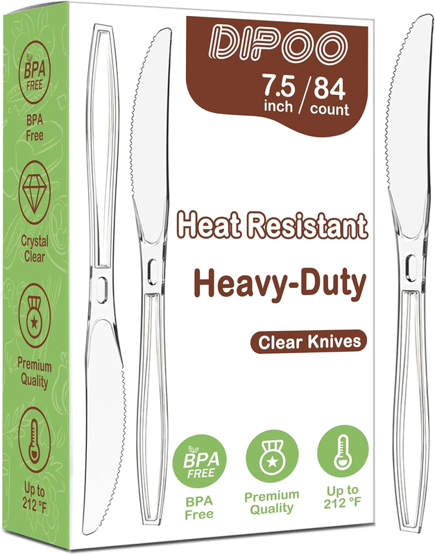 7.5 Inch Clear Plastic Knives Heavy Duty BPA Free Disposable Cutlery 84ct Party!