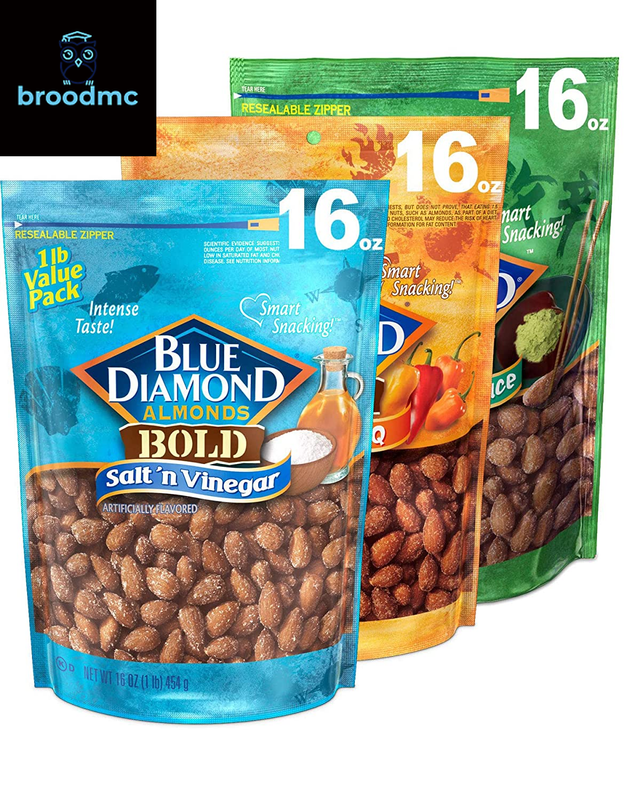 Blue Diamond Almonds,Raw Whole Natural With Spice Smoke ,Honey,Salt,Grill, 16 oz