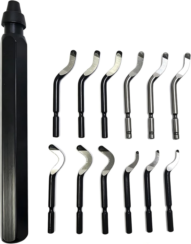 13-Pack Swivel Head Deburring Tool with 12Pcs HSS Blades, 360° Rotary Reamer for