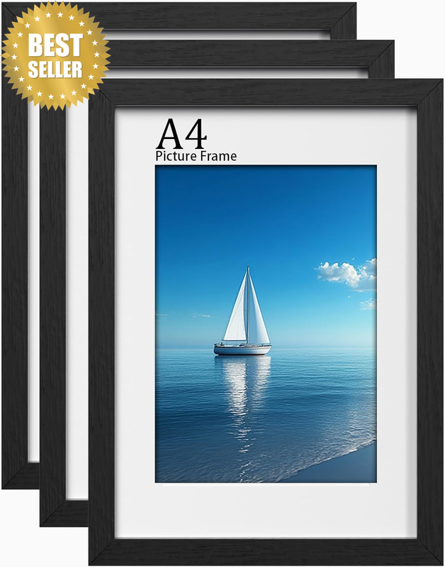 3Pack A4 Picture Frames, Wooden A4 Photo Frame 21 X 29.7Cm, Versatile A4 Frame B