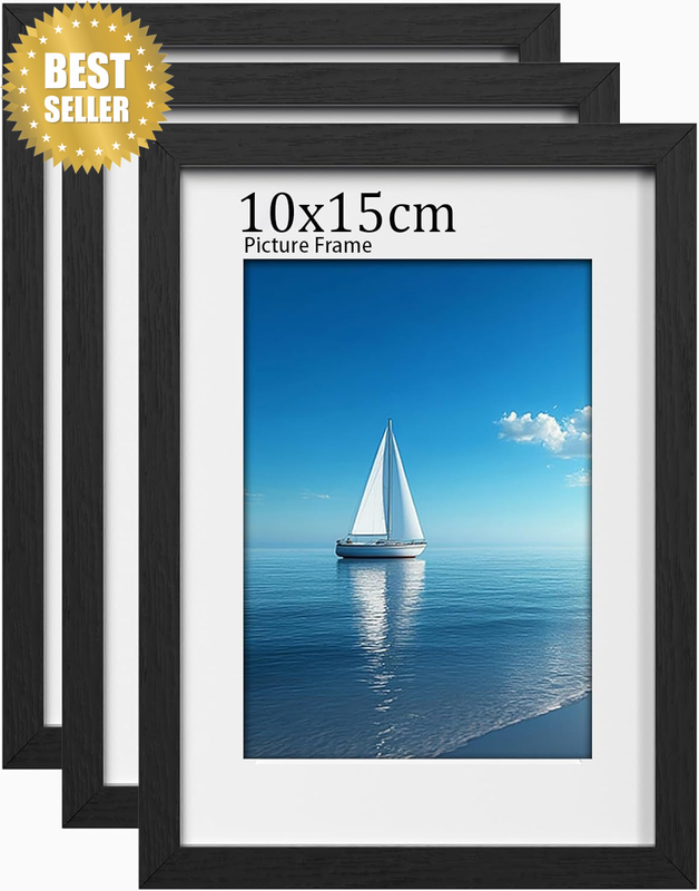 3Pack 10X15 Picture Frames, Wooden Photo Frame 10 X 15Cm, Versatile Frame Black,