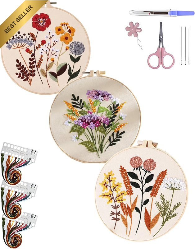 Easy Embroidery Starter Kits for Beginners Adults 3 Stamped Patterns Learn Hand