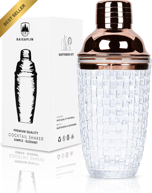 Glass Cocktail Shaker Set with Built-In Strainer - 13 Ounces Martini & Margarita