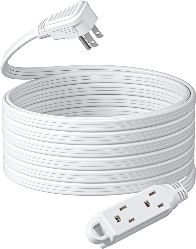 3 Outlet Extension Cord with Flat Plug, 25 FT 16/3 Awg Grounded Power Cable for