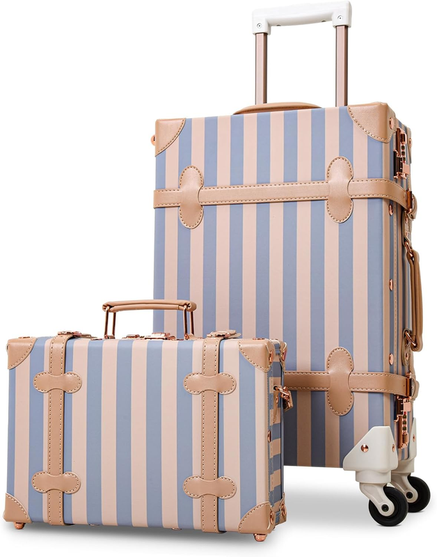 2 Piece Luggage Set with Nesting Design, Expandable Vintage Suitcase with Silent Spinner Wheels, Zipperless TSA Lock & Faux Leather, Lightweight Carry on Set for Men and Women