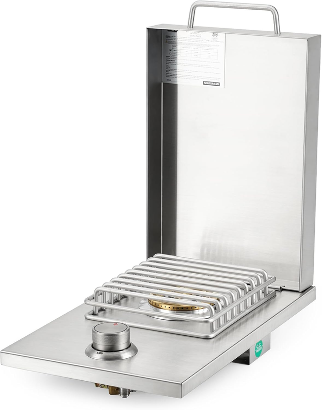 Hygrill Single Grilling Side Burners for Outdoor Kitchen, 304 Stainless Steel, Built-In Side Burner for Natural Gas