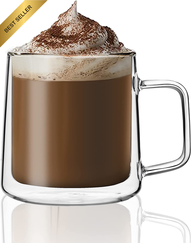 15.2oz Double Wall Glass Coffee Mugs Large Clear Insulated Cups with Handle