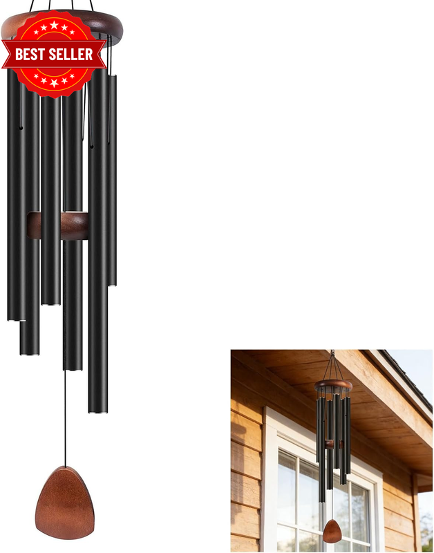 Metal Memorial Wind Chimes Outdoor, 6 Thickened Tubes Deep Melodic Tone, Sun Des