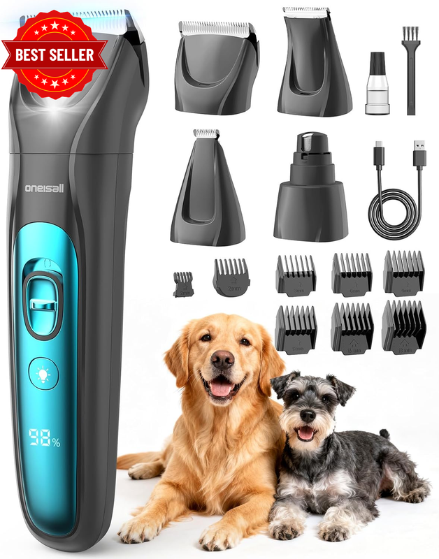 Dog Clippers & Paw Trimmer 4 in 1 Grooming Kit, Dog Grooming Clippers with LED L