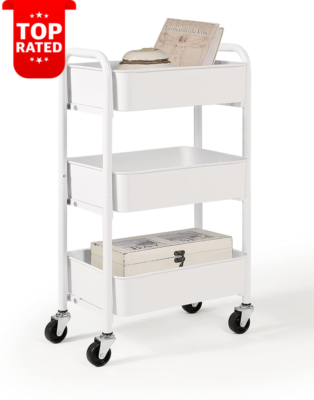 3-Tier Compact Rolling Metal Storage Cart Kitchen Utility Caster Wheels