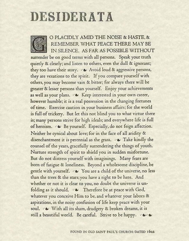 Motivational Desiderata Poem by Max Ehrmann (Parchment G, 11 X 14)
