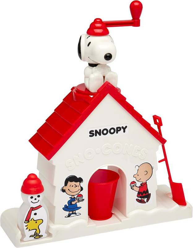 Snoopy Sno-Cone Machine, Snow Cone Shaved Ice Maker Ice Shaver, Snoopy House Shaped Shaved Ice Maker Comes with Fruit Punch Flavor Packet, Ages 6 and Up, White