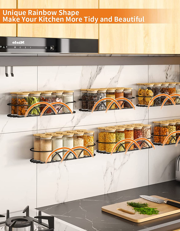 6 Pack Spice Rack Wall Mount Hanging Spice Shelf Organizer for Cabinet ...