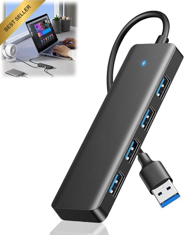 4-Port USB 3.0 Hub w/ 2Ft Cable & No Charging Support