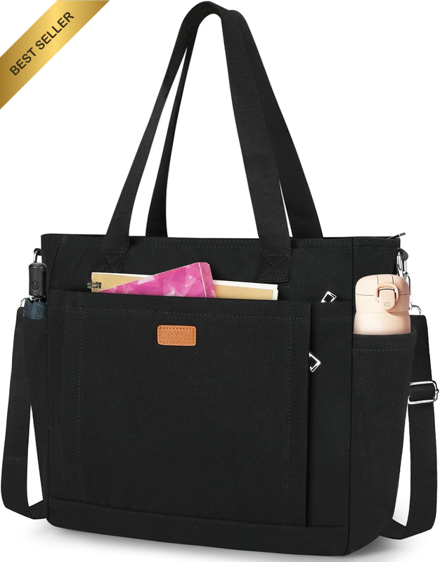 Canvas Tote Bags for Women with Zipper and Compartments Large Shoulder Bag Water