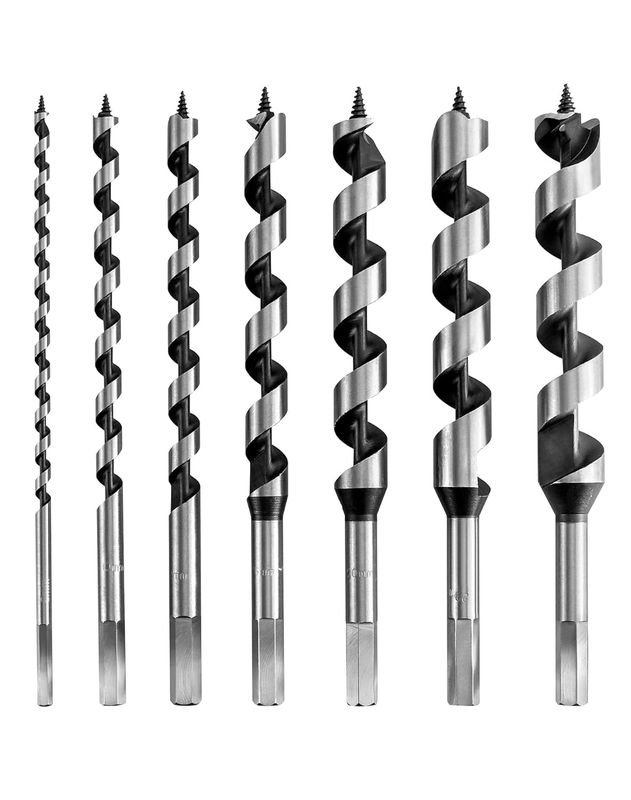 Auger Drill Bit Set, 7 Piece Set 9" Auger Bit Set Hardened Alloy Steel Ship Auge